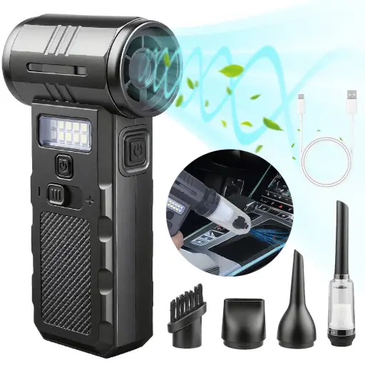 [T00008] F028 Mini Handheld Jet Blower Portable Violent Turbo Fan with Side Lights Black